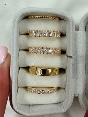 Gold Cubic Zirconia Stackable Ring Set - Classic Yellow Gold